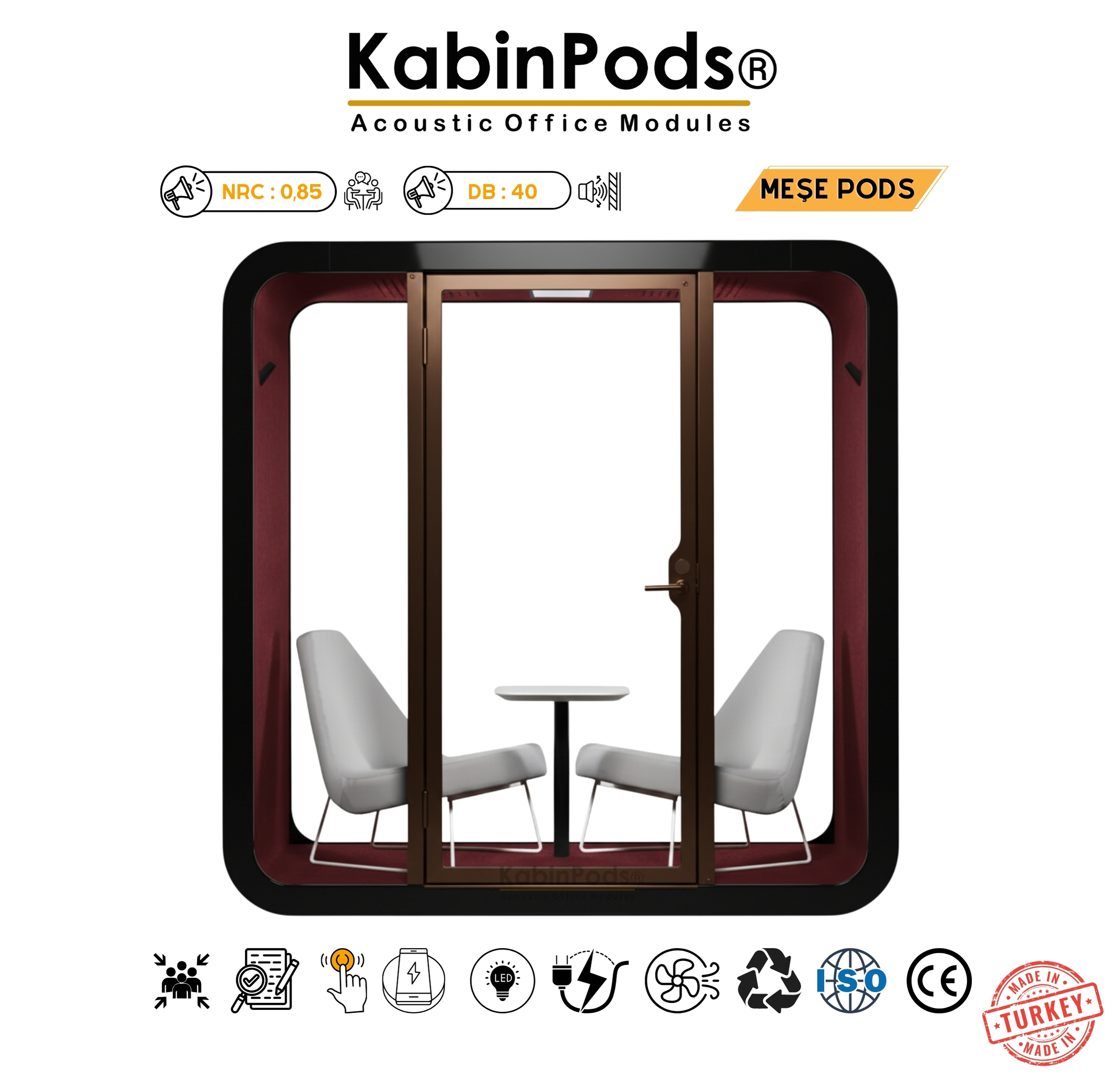 NRC3 Akustik Kabin - Ses Geçirmez Telefon Görüşme Kabini Özellikleri